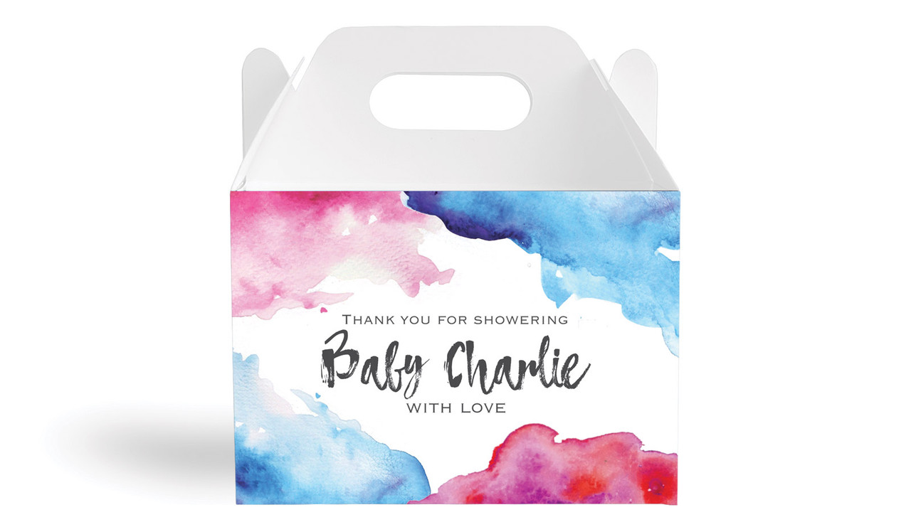 Mixed Watercolour Baby Shower Personalised Gable Favour Box