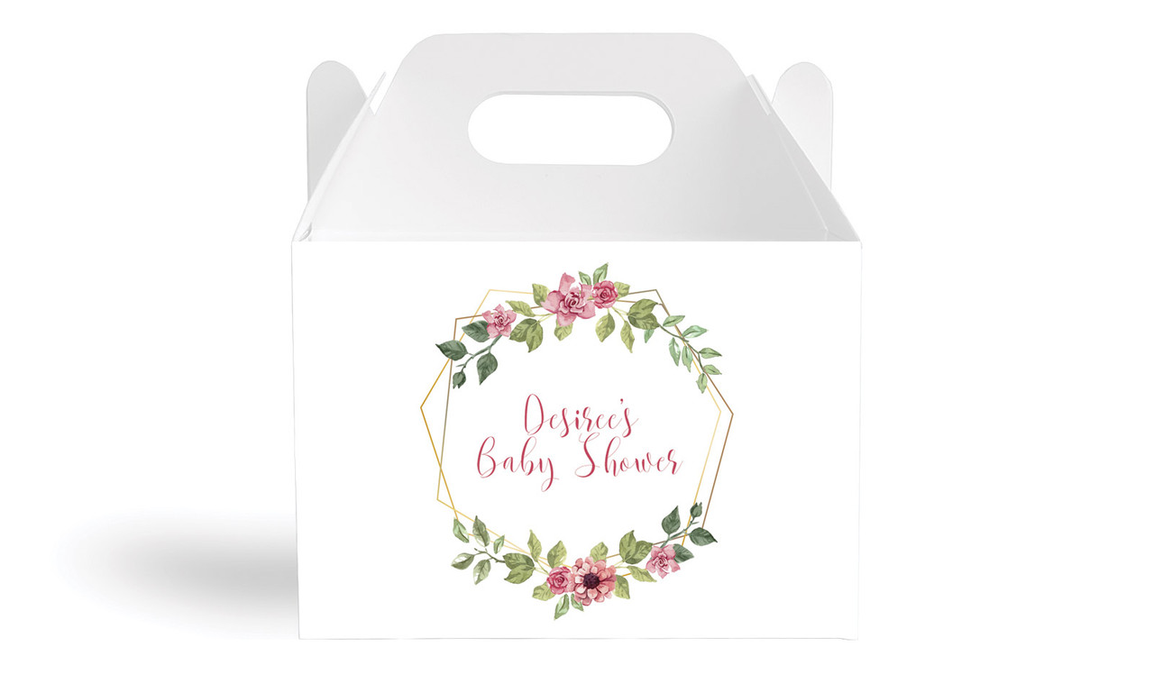 Floral Hexagons Baby Shower Personalised Gable Favour Box