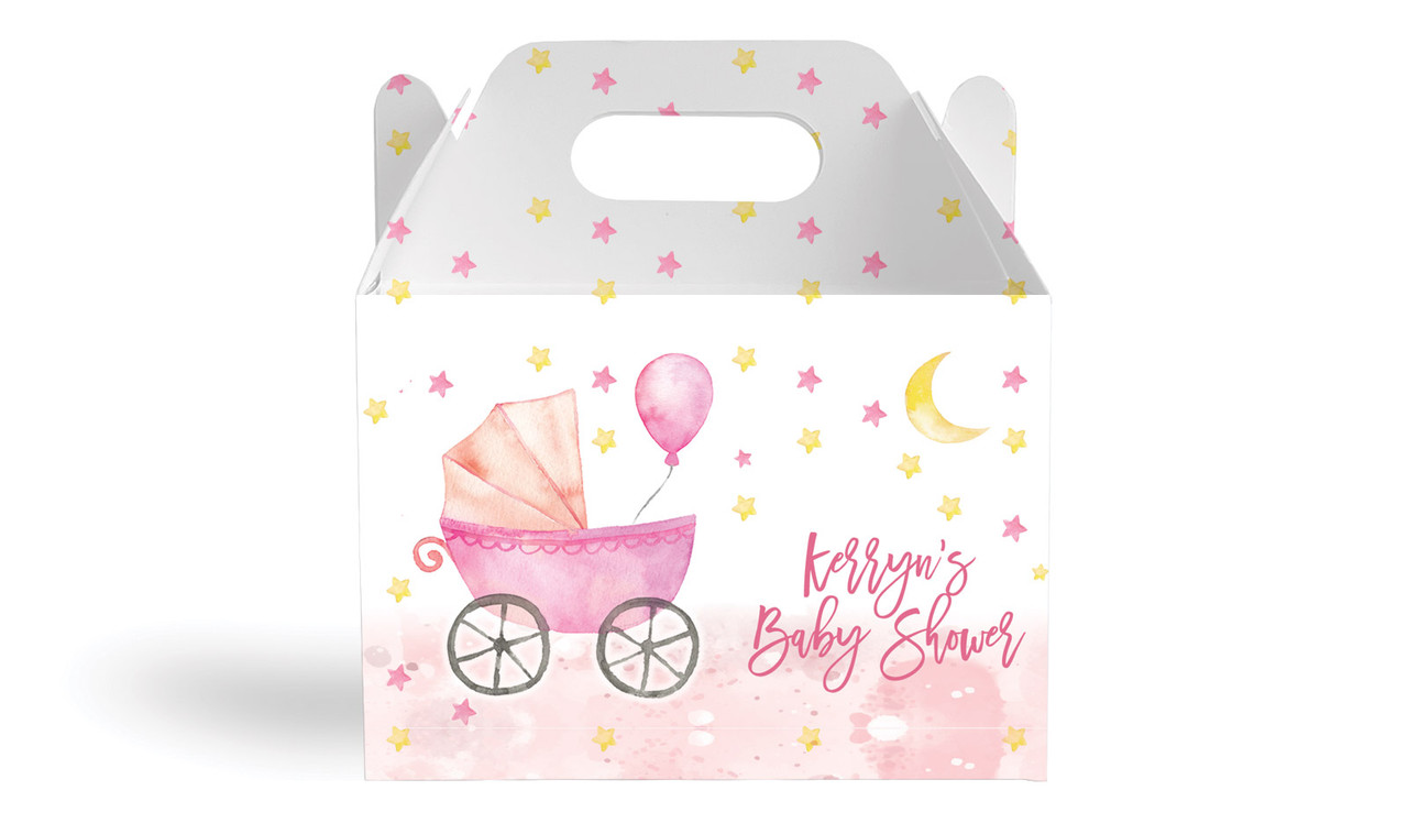 Pram Pink Baby Shower Personalised Gable Favour Box