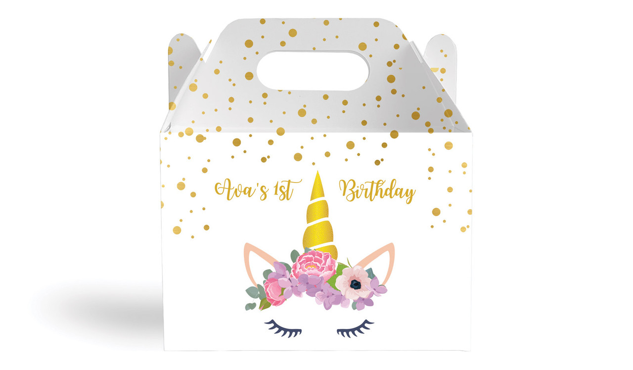 A Pretty Unicorn Kids Party Personalised Gable Favour Box
