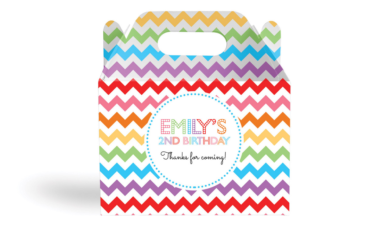 Chevron Rainbow Kids Party Personalised Gable Favour Box