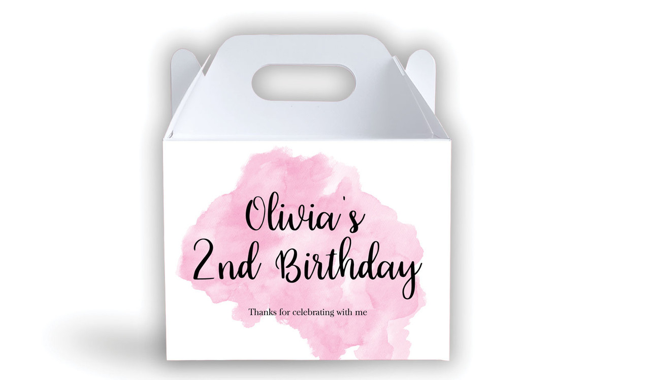 A Splash Of Watercolour Pink Kids Party Personalised Gable Favour Box