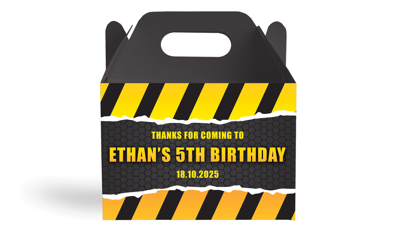 Construction Builders Kids Party Personalised Gable Favour Box