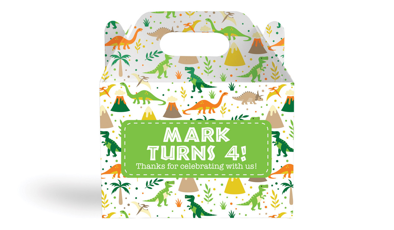 Dinosaur Background Kids Party Personalised Gable Favour Box
