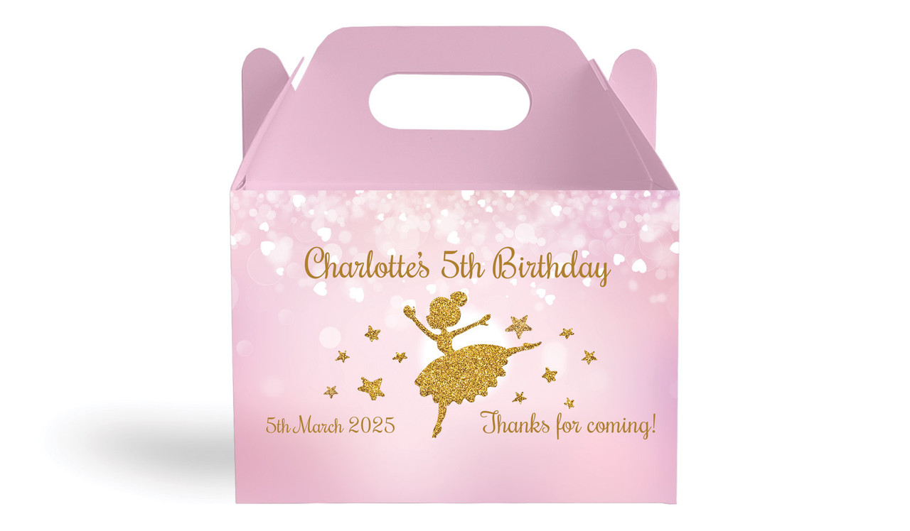 Golden Ballerina Kids Party Personalised Gable Favour Box