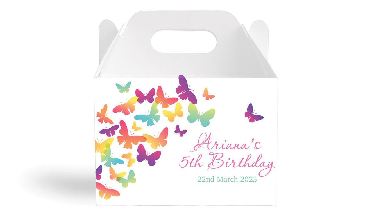Butterflies Kids Party Personalised Gable Favour Box