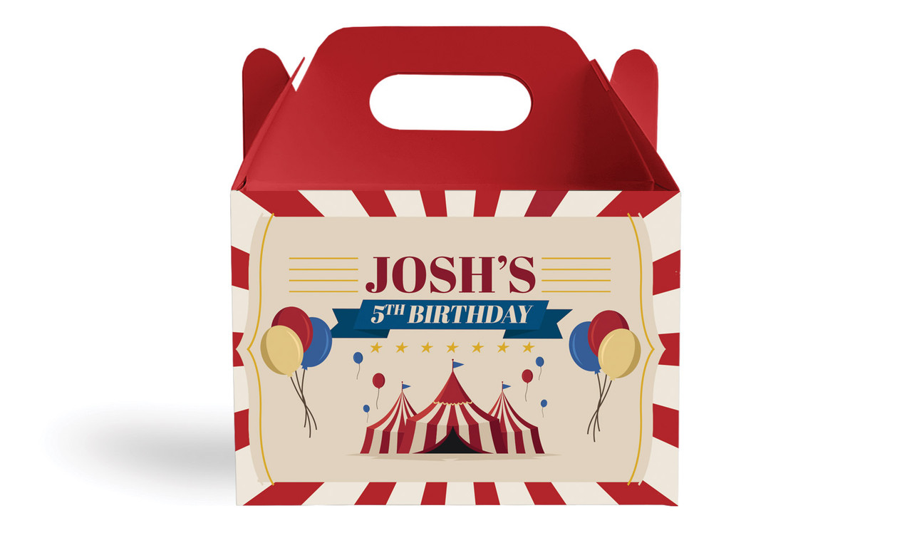 Retro Circus Kids Party Personalised Gable Favour Box