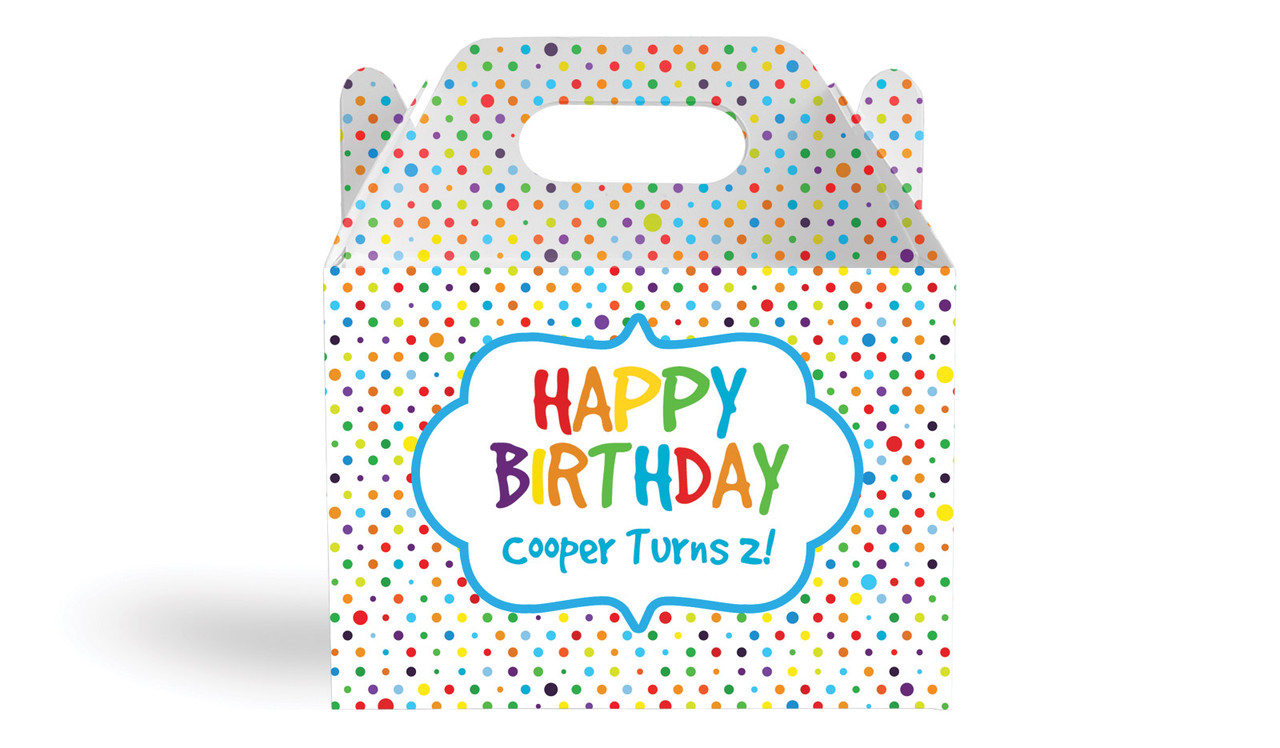 Happy Dots Kids Party Personalised Gable Favour Box