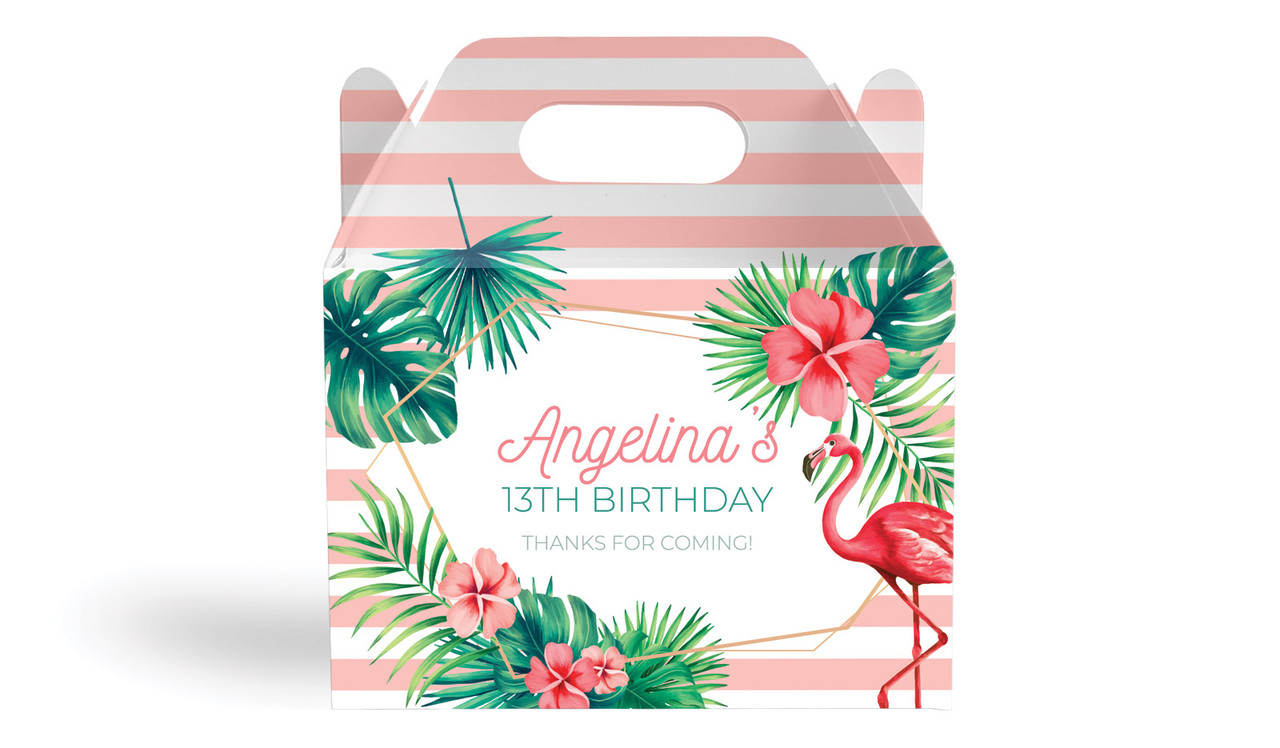 Flamingle Flamingo Kids Party Personalised Gable Favour Box