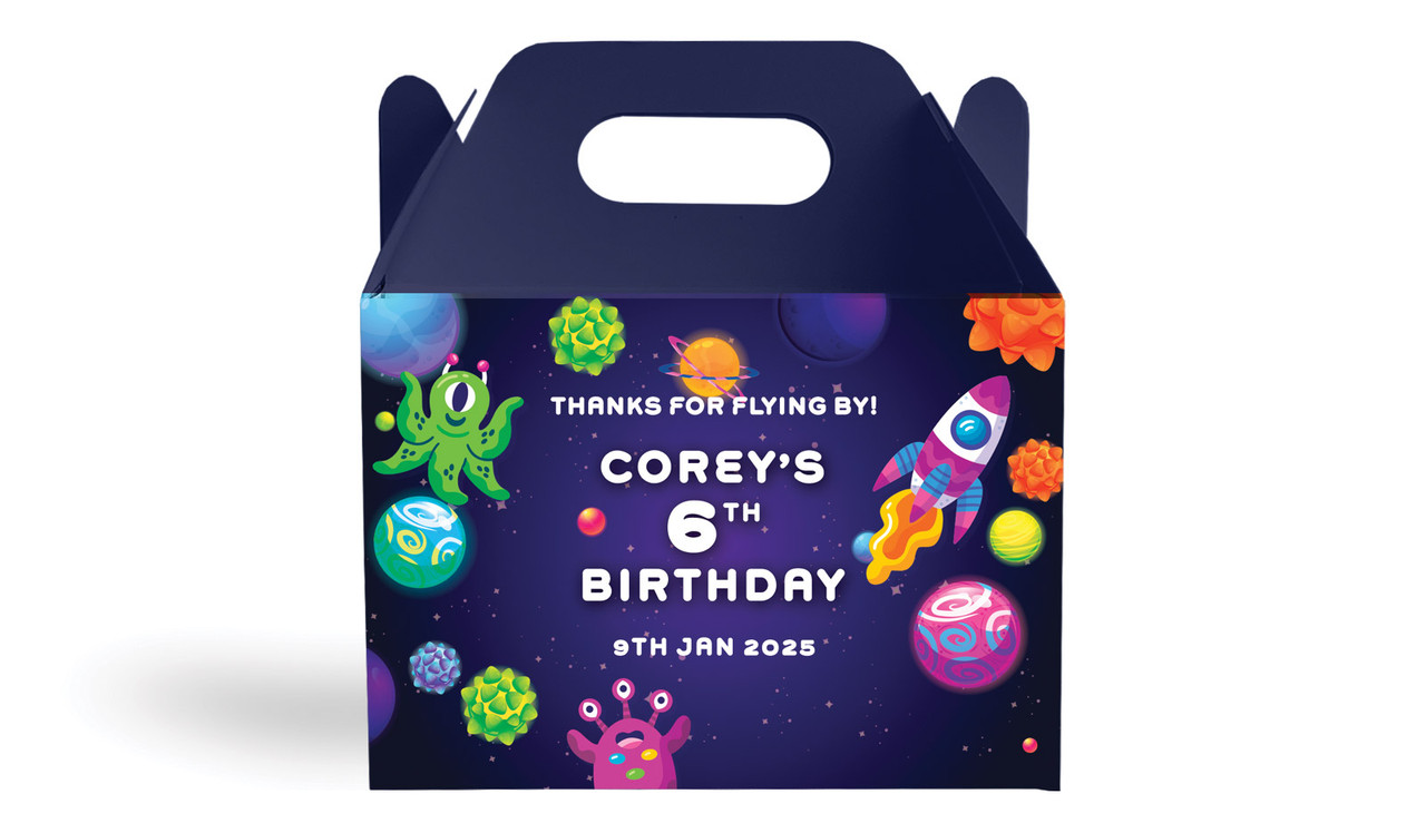 Outerspace Kids Party Personalised Gable Favour Box