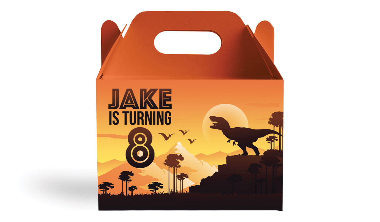 Prehistoric Dinosaur Kids Party Personalised Gable Favour Box