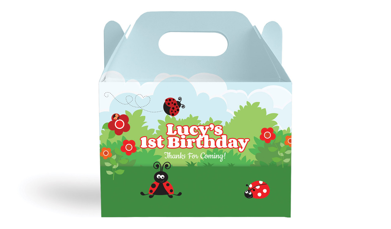 Lady Bug Kids Party Personalised Gable Favour Box