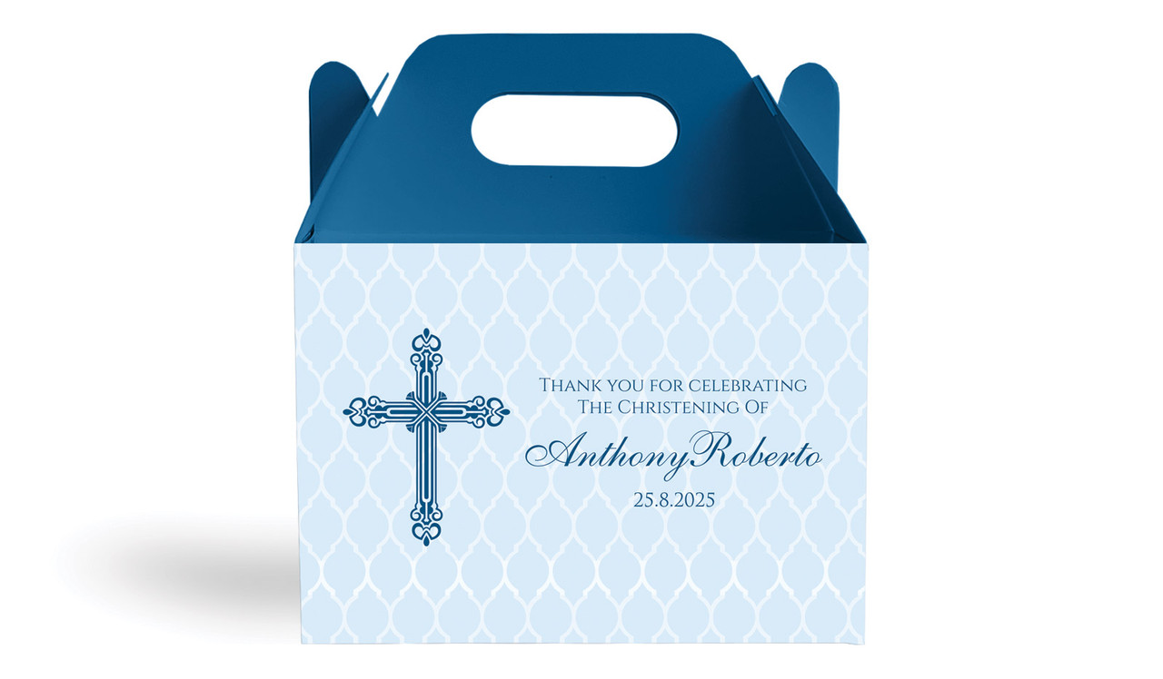 Religious Blue Christening Personalised Gable Favour Box