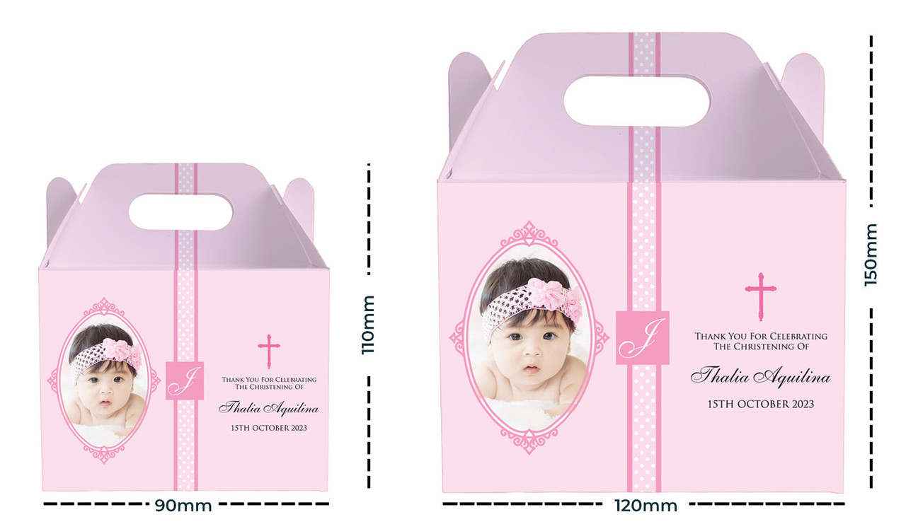 Initial Pink Christening Personalised Gable Favour Box