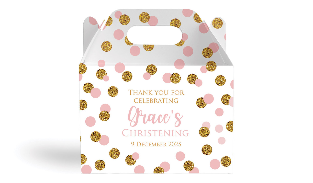 Confetti Pink Christening Personalised Gable Favour Box