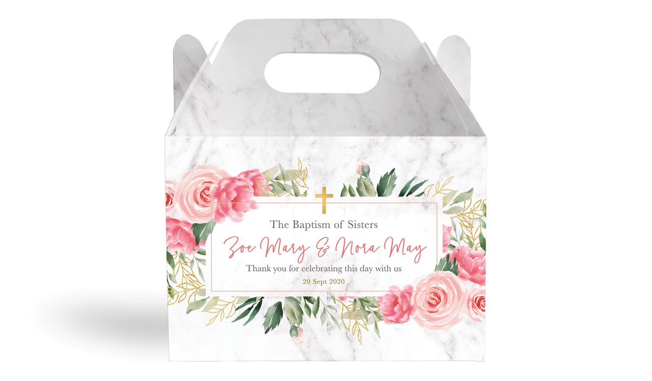 Magnificent Floral Christening Personalised Gable Favour Box