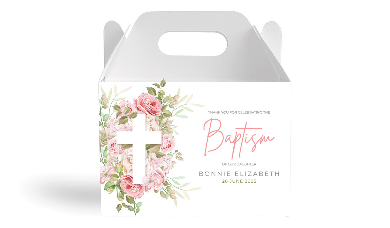 Roses Cross Christening Personalised Gable Favour Box