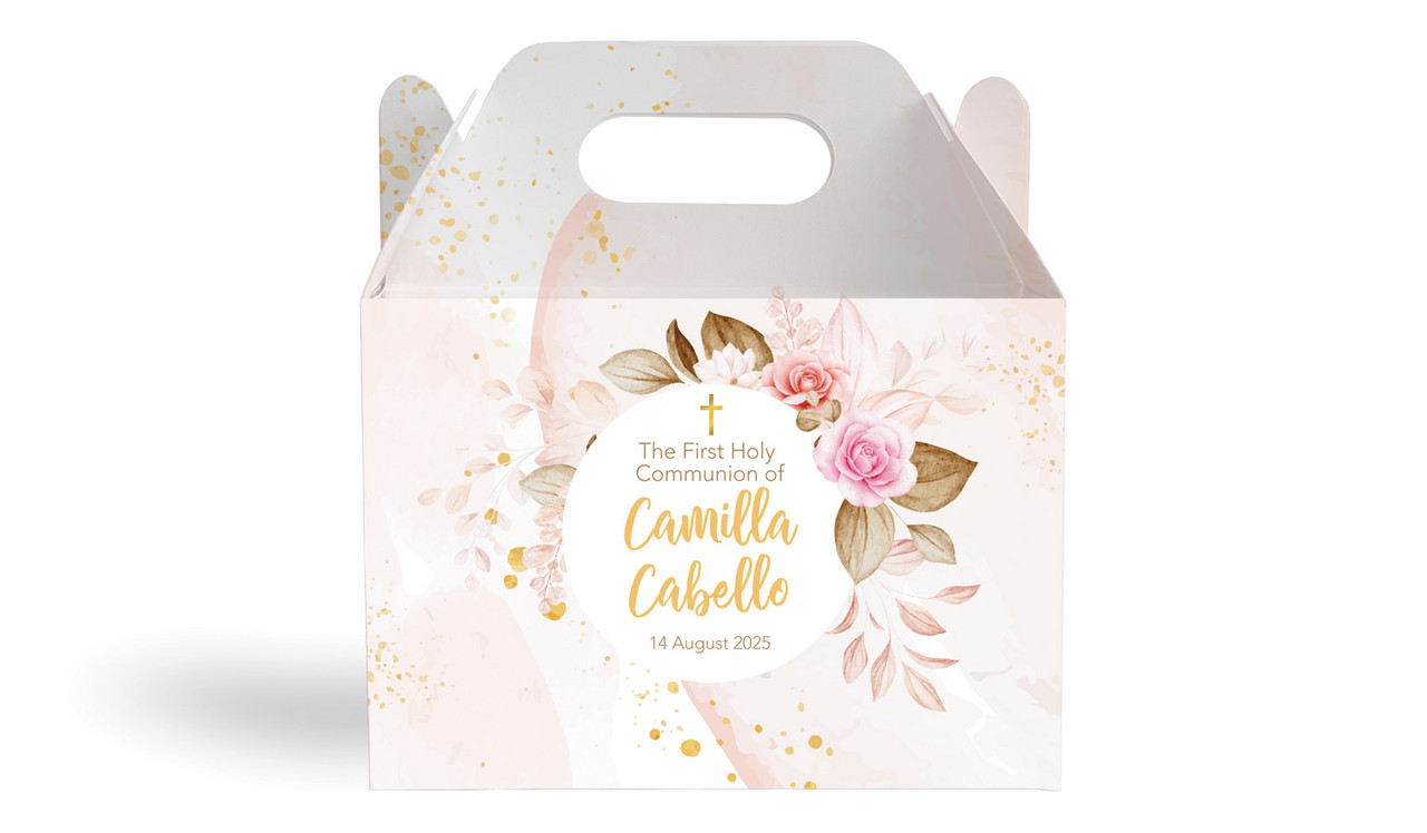 Pretty Roses Communion Personalised Gable Favour Box