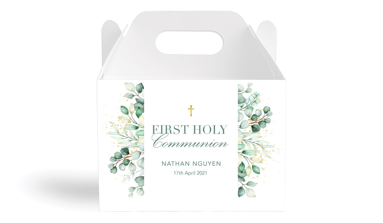Eucalyptus Watercolour Communion Personalised Gable Favour Box
