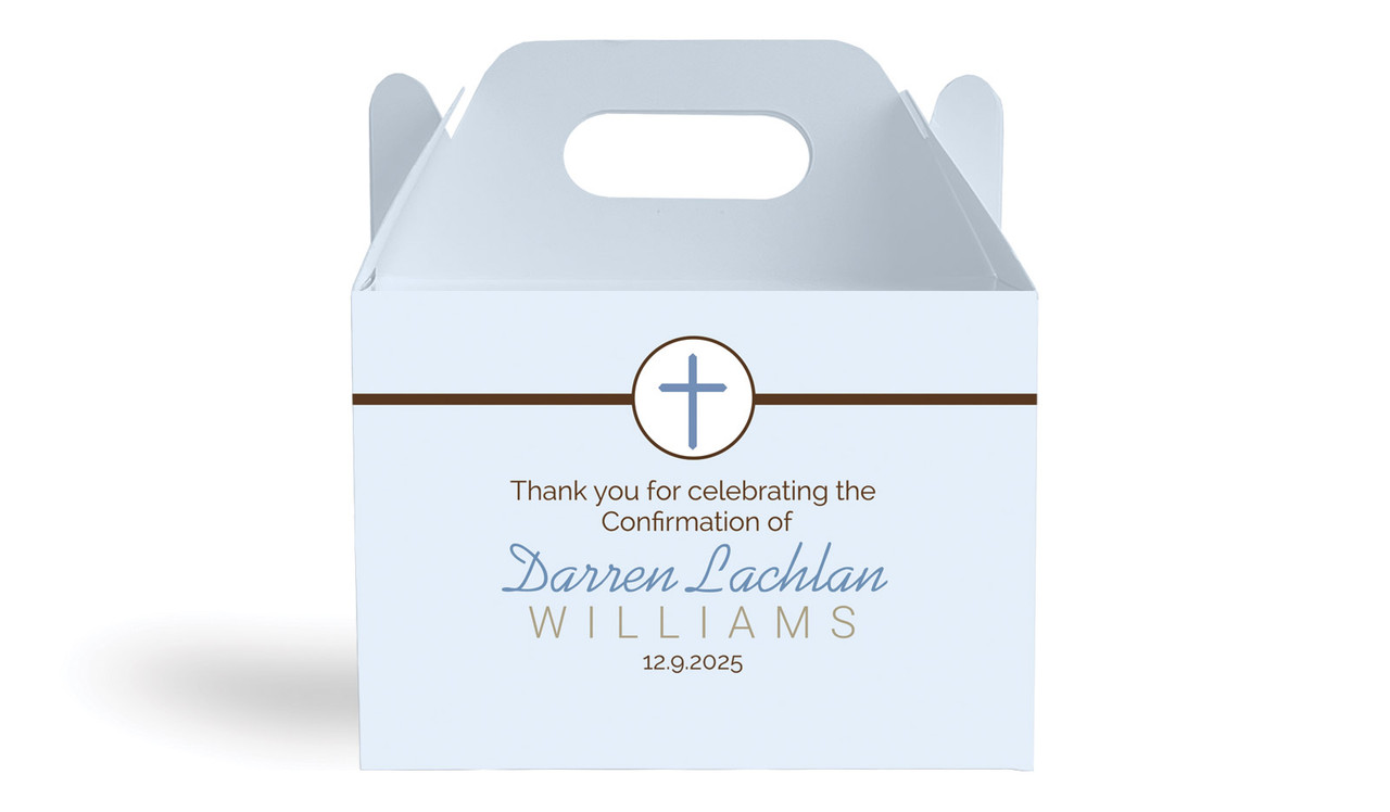 Cross Blue Confirmation Personalised Gable Favour Box