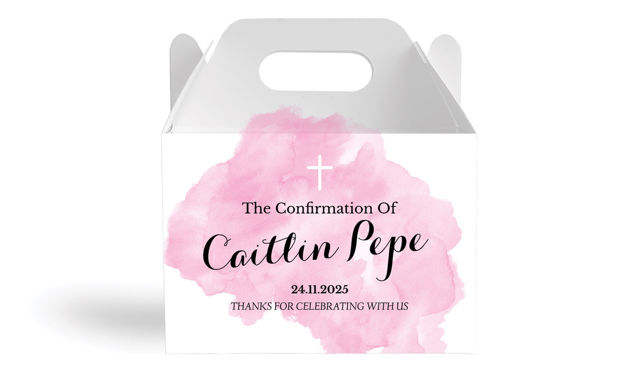 A Splash Of Watercolour Pink Confirmation Personalised Gable Favour Box