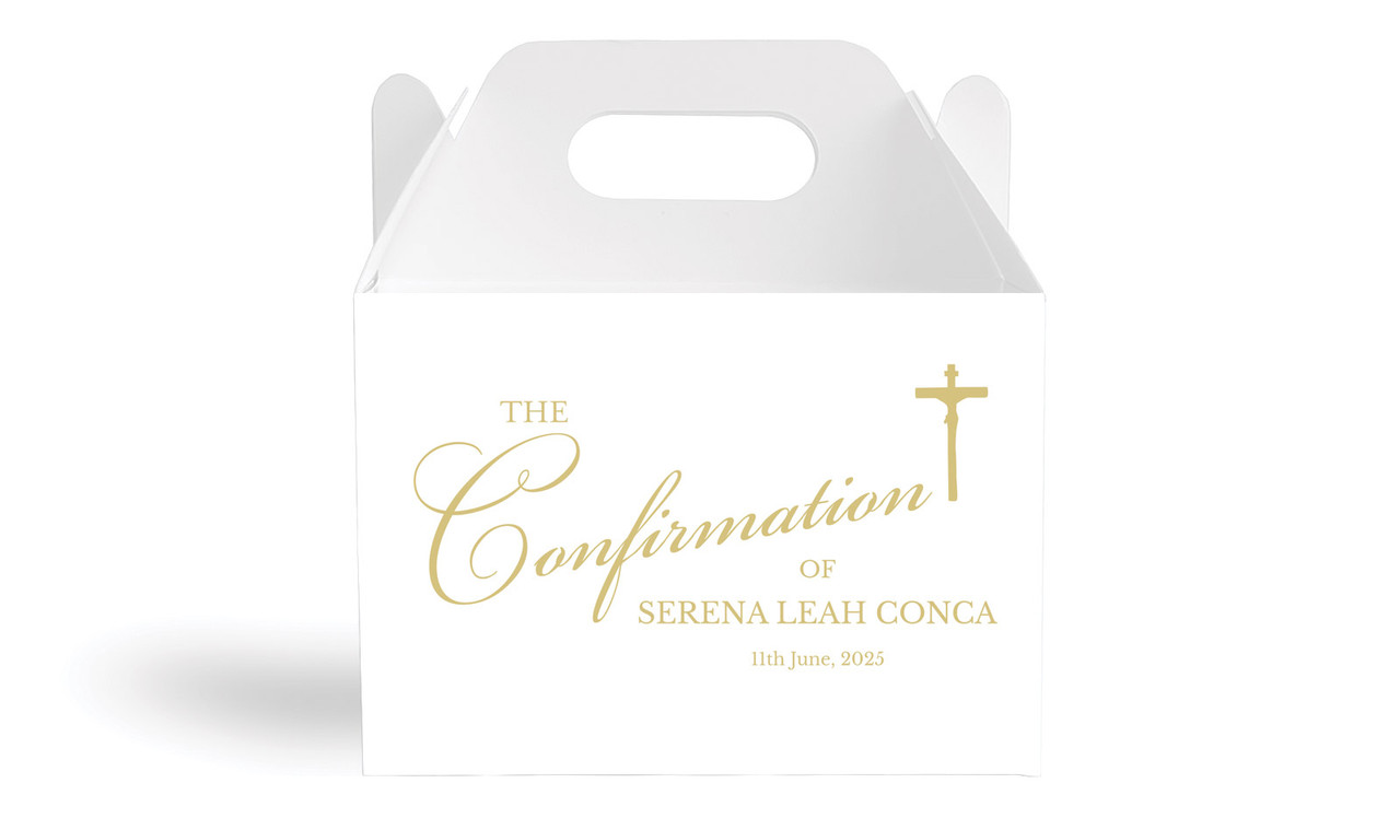 Gold Writing Confirmation Personalised Gable Favour Box