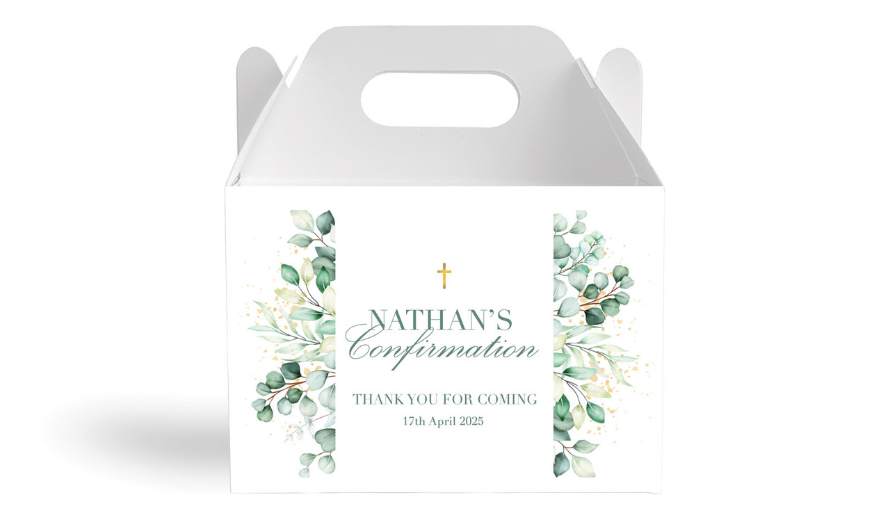Eucalyptus Watercolour Confirmation Personalised Gable Favour Box