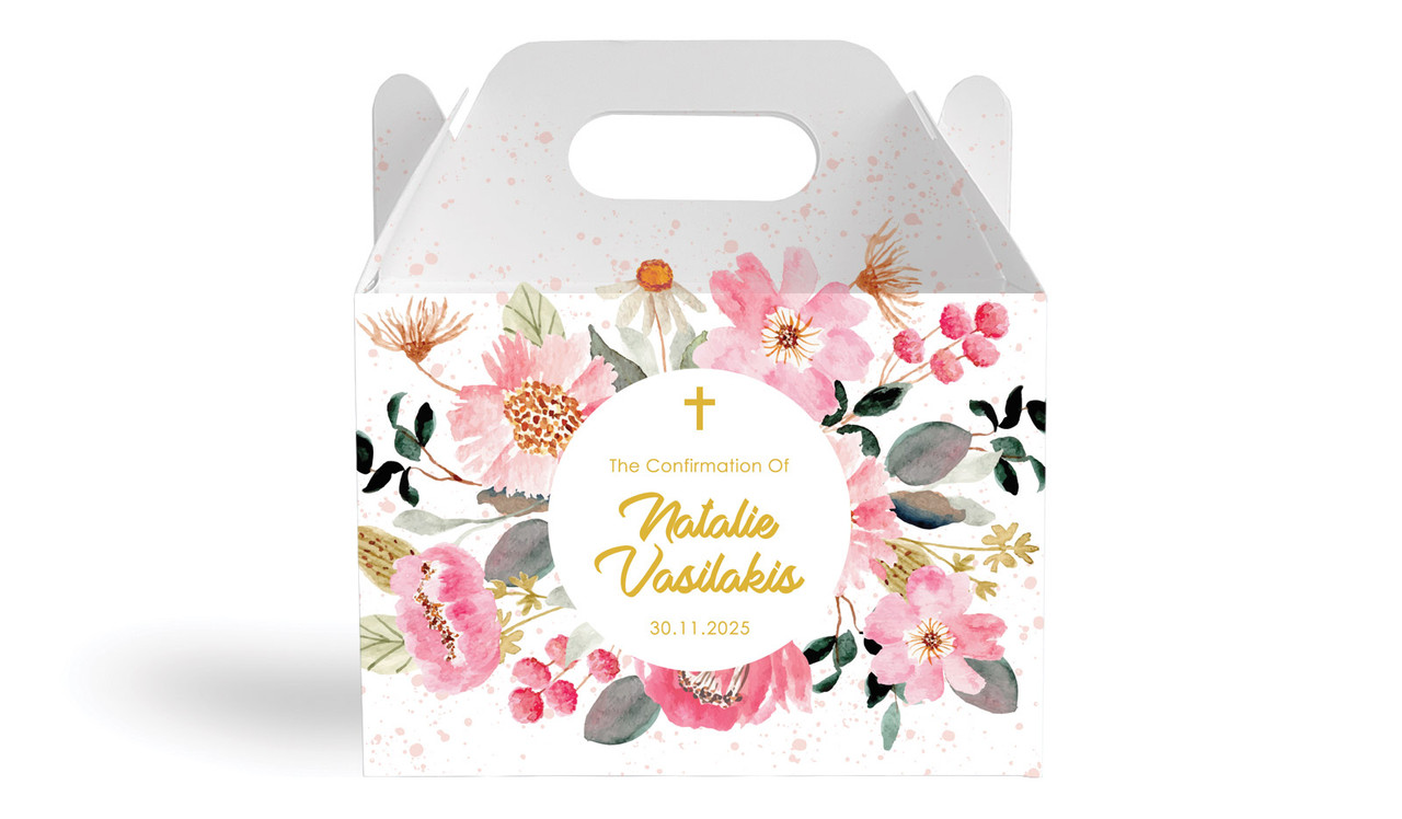 Pink Garden Confirmation Personalised Gable Favour Box
