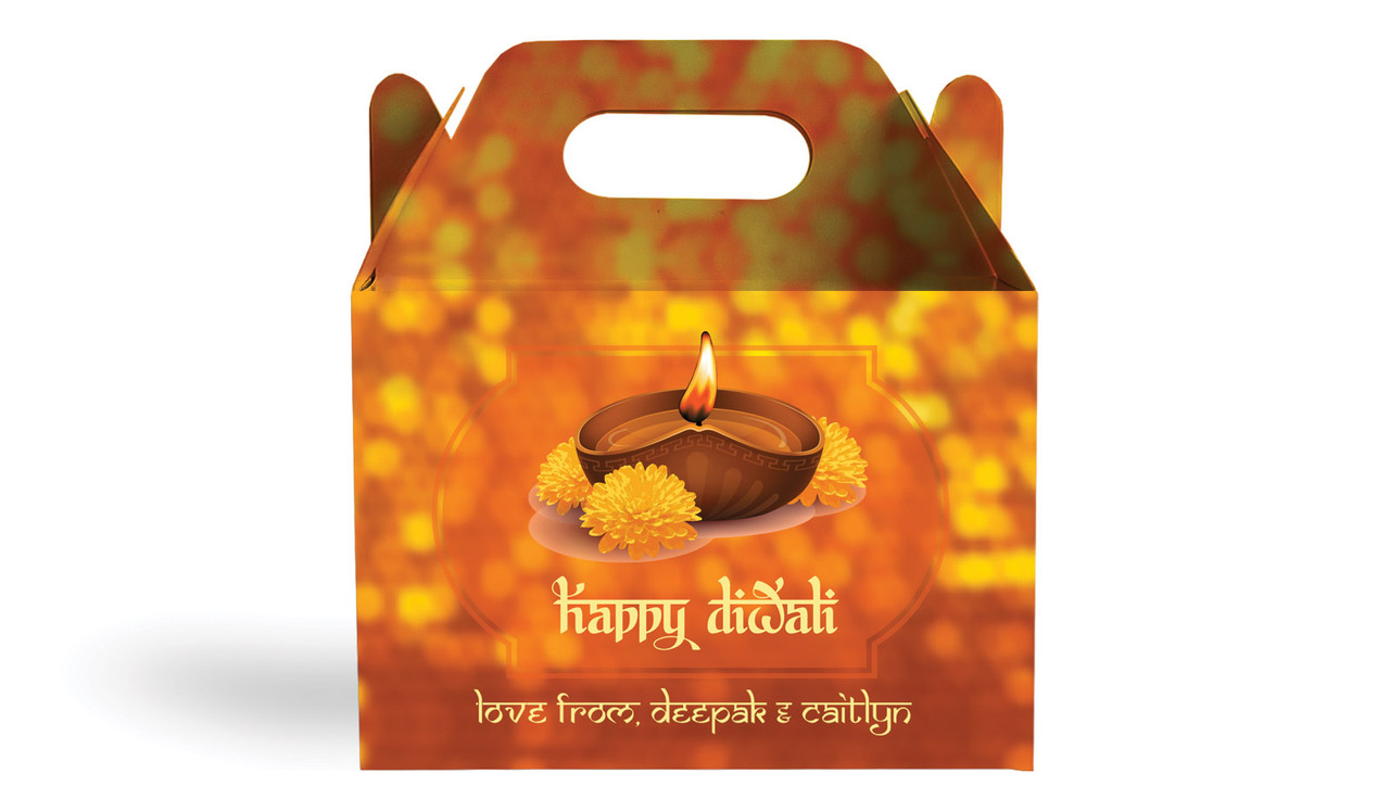 Bokeh Candle Diwali Personalised Gable Favour Box