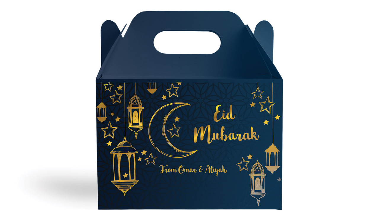 Gold On Navy Personalised Gable Favour Box