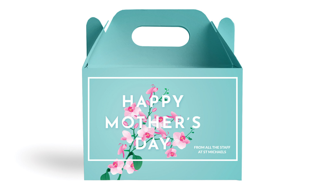 Pink Blooms On Aqua Mothers Day Personalised Gable Favour Box