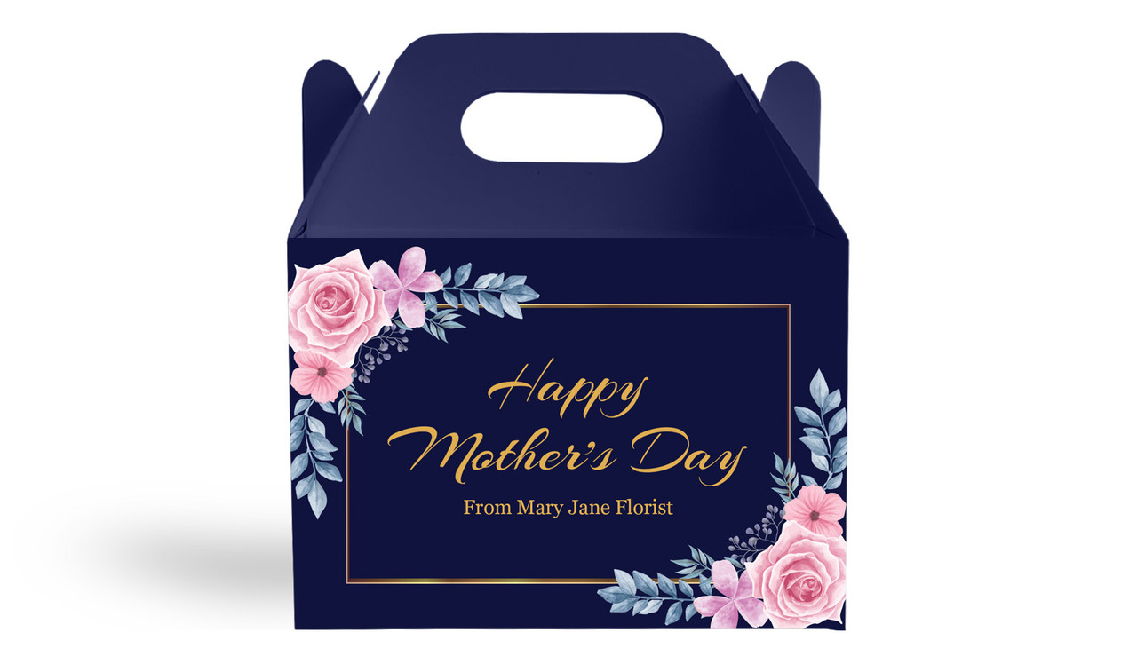 Pink Roses On Navy Mothers Day Personalised Gable Favour Box