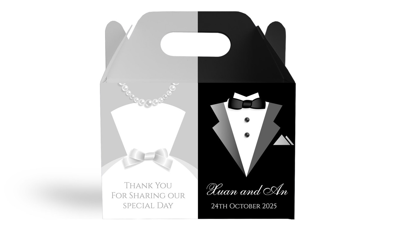 Bride & Groom Wedding Personalised Gable Favour Box