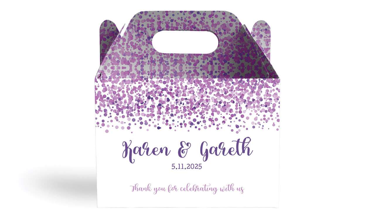 Confetti Purple Wedding Personalised Gable Favour Box