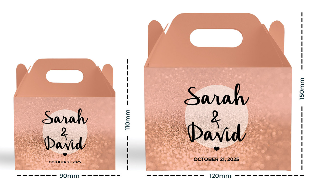 Size Comparison - Glitter Rose Gold Wedding Personalised Gable Favour Box
