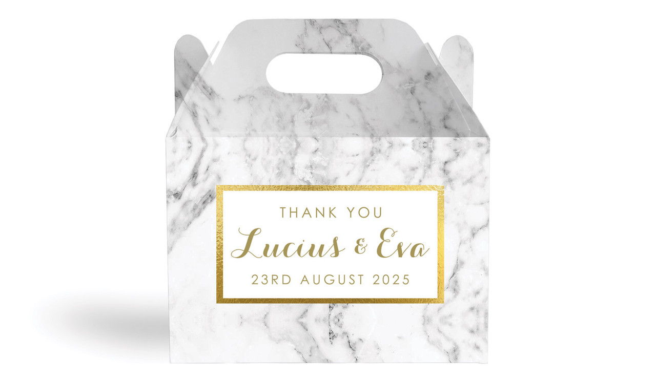 Marble & Gold Wedding Personalised Gable Favour Box