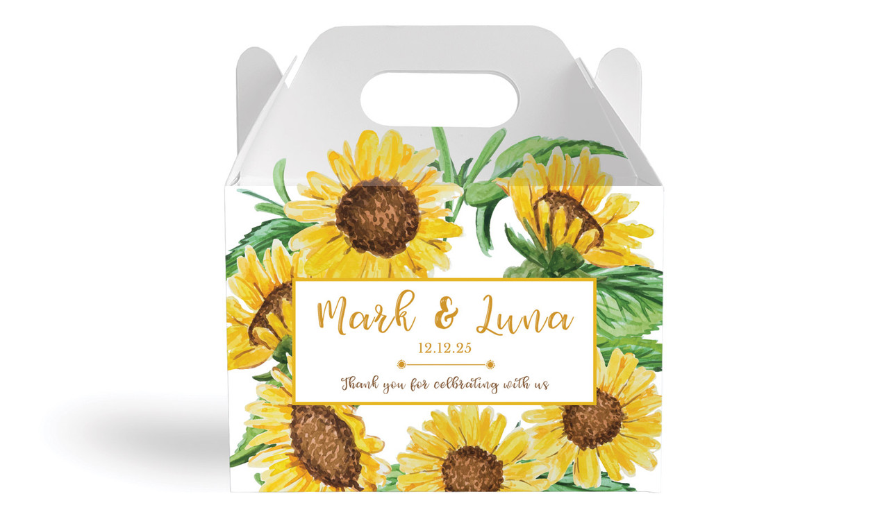 Sunflower Wedding Personalised Gable Favour Box