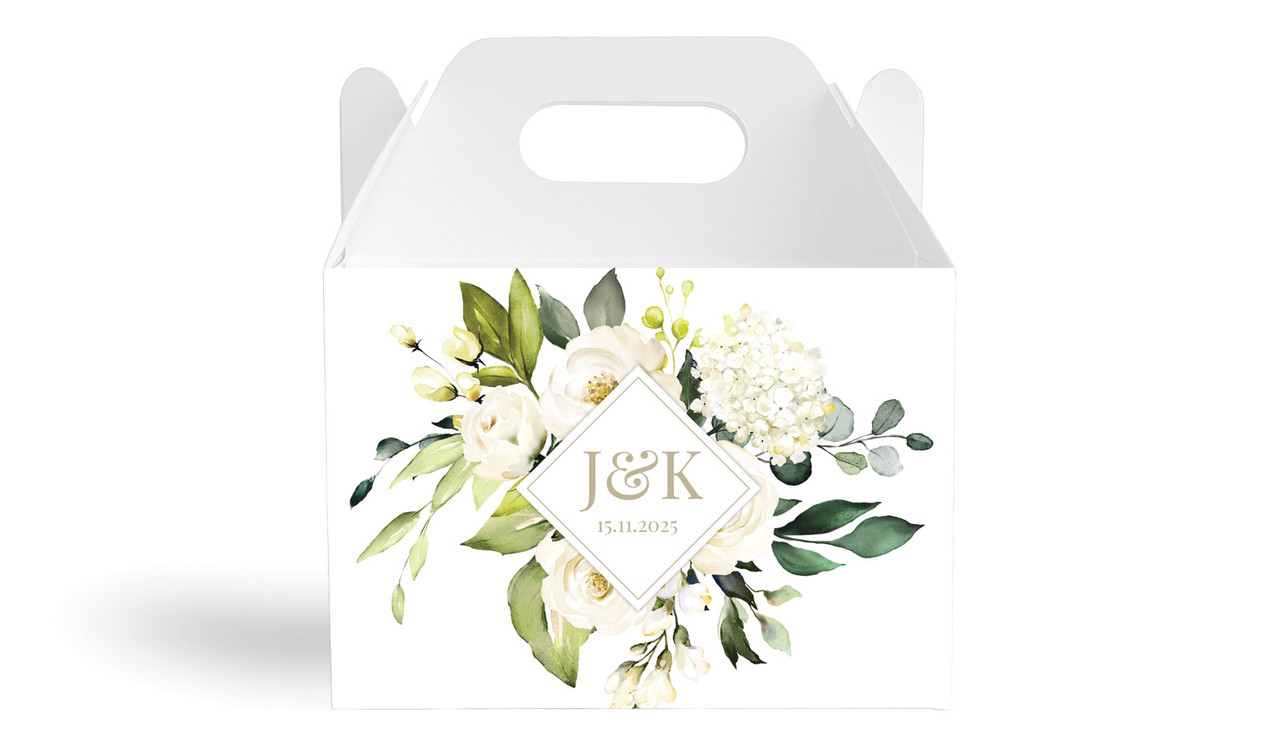 Diamond On White Roses Wedding Personalised Gable Favour Box