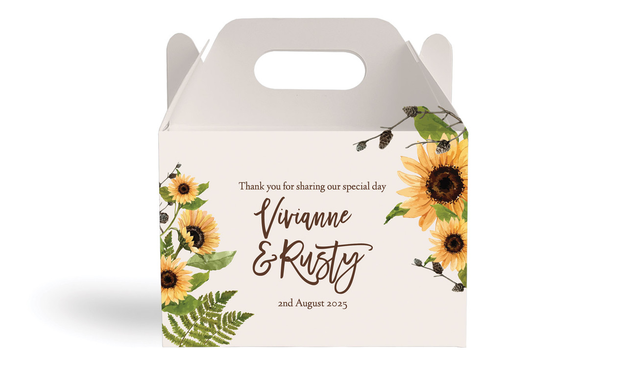 Rustic Sunflower Wedding Personalised Gable Favour Box