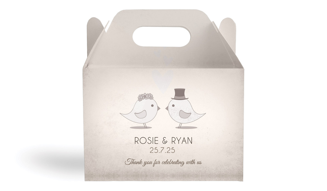 Sepia Love Birds Wedding Personalised Gable Favour Box