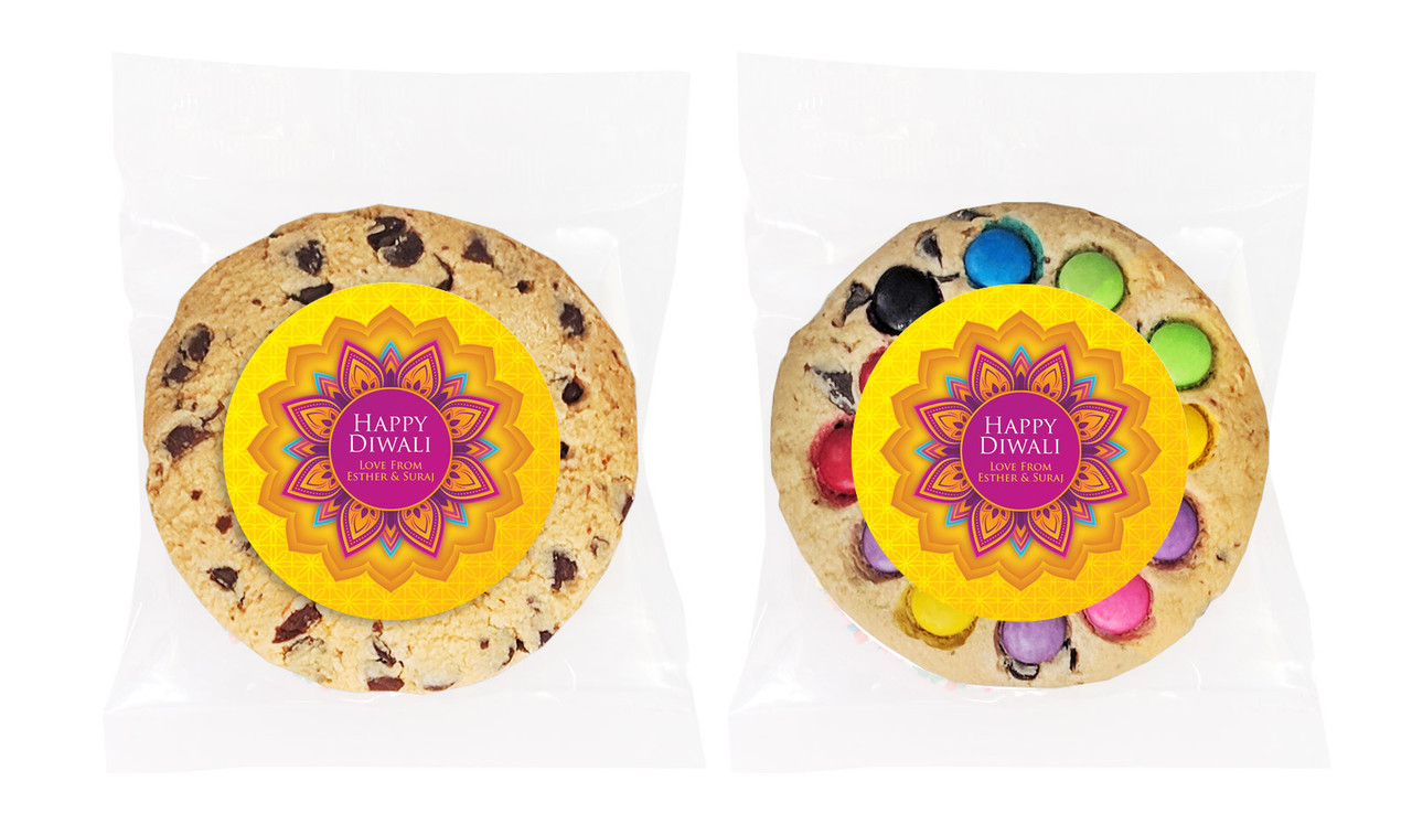 Yellow And Purple Diwali Personalised Cookie