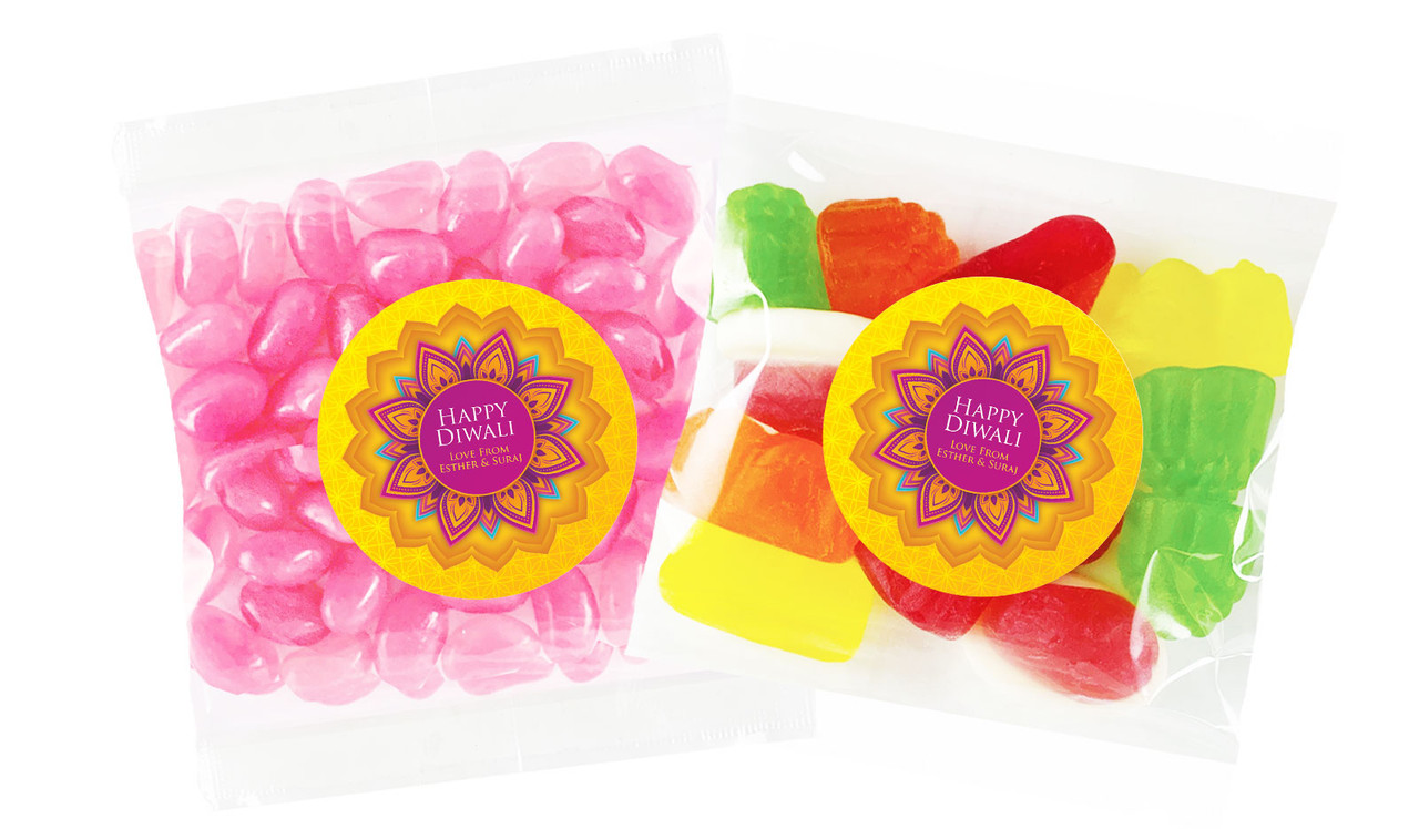Yellow And Purple Diwali Personalised Lolly Bag