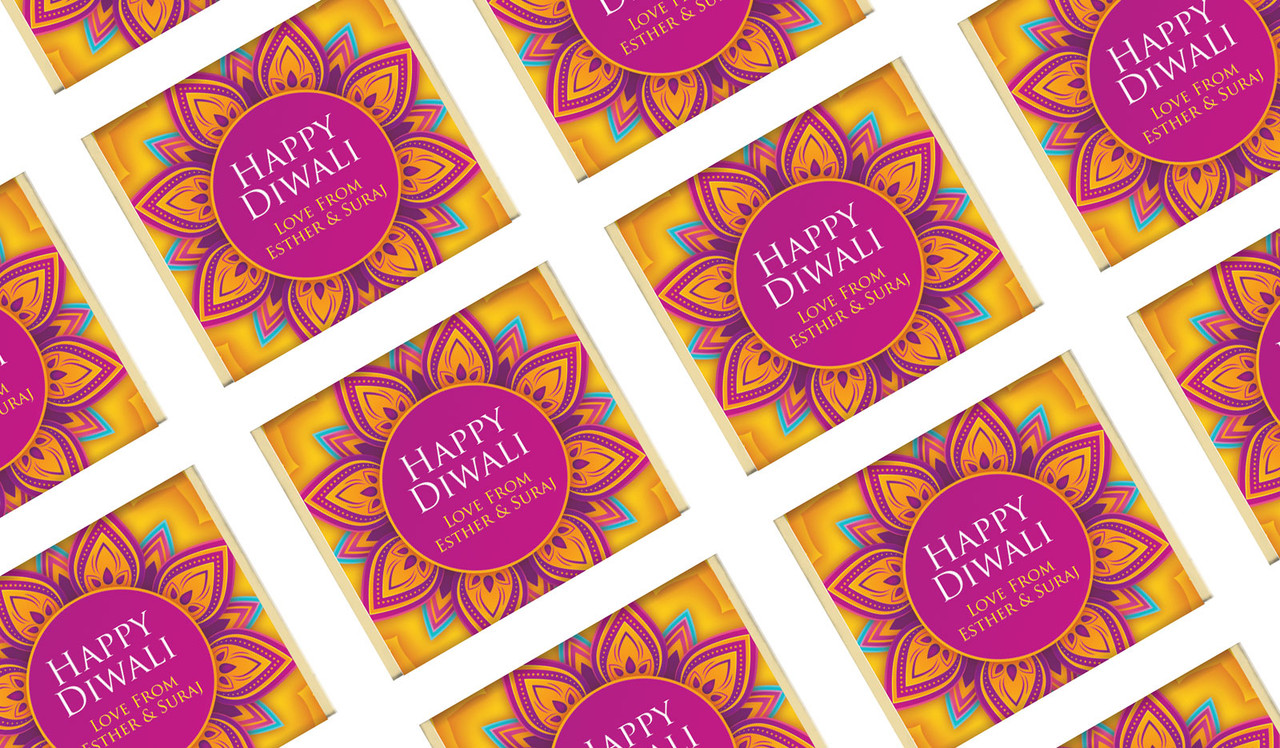 Yellow And Purple Diwali Personalised Mini Chocolates