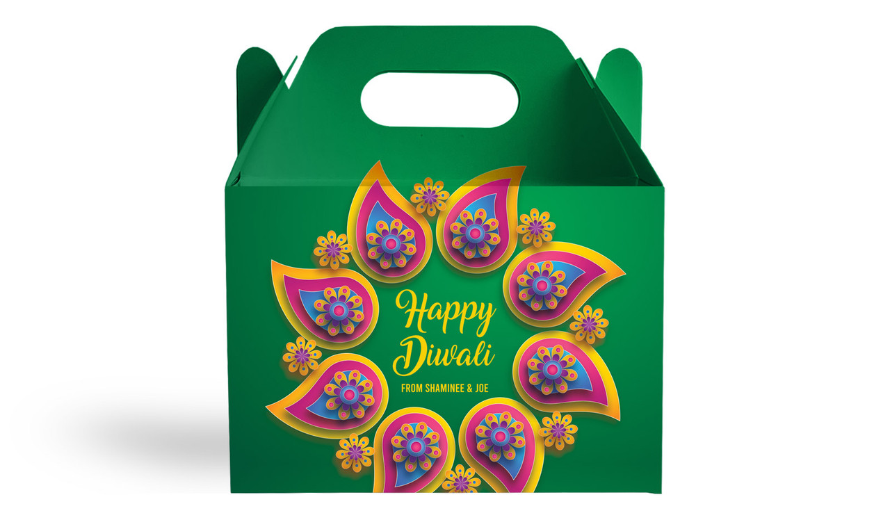 Green Leaves Diwali Personalised Gable Favour Box