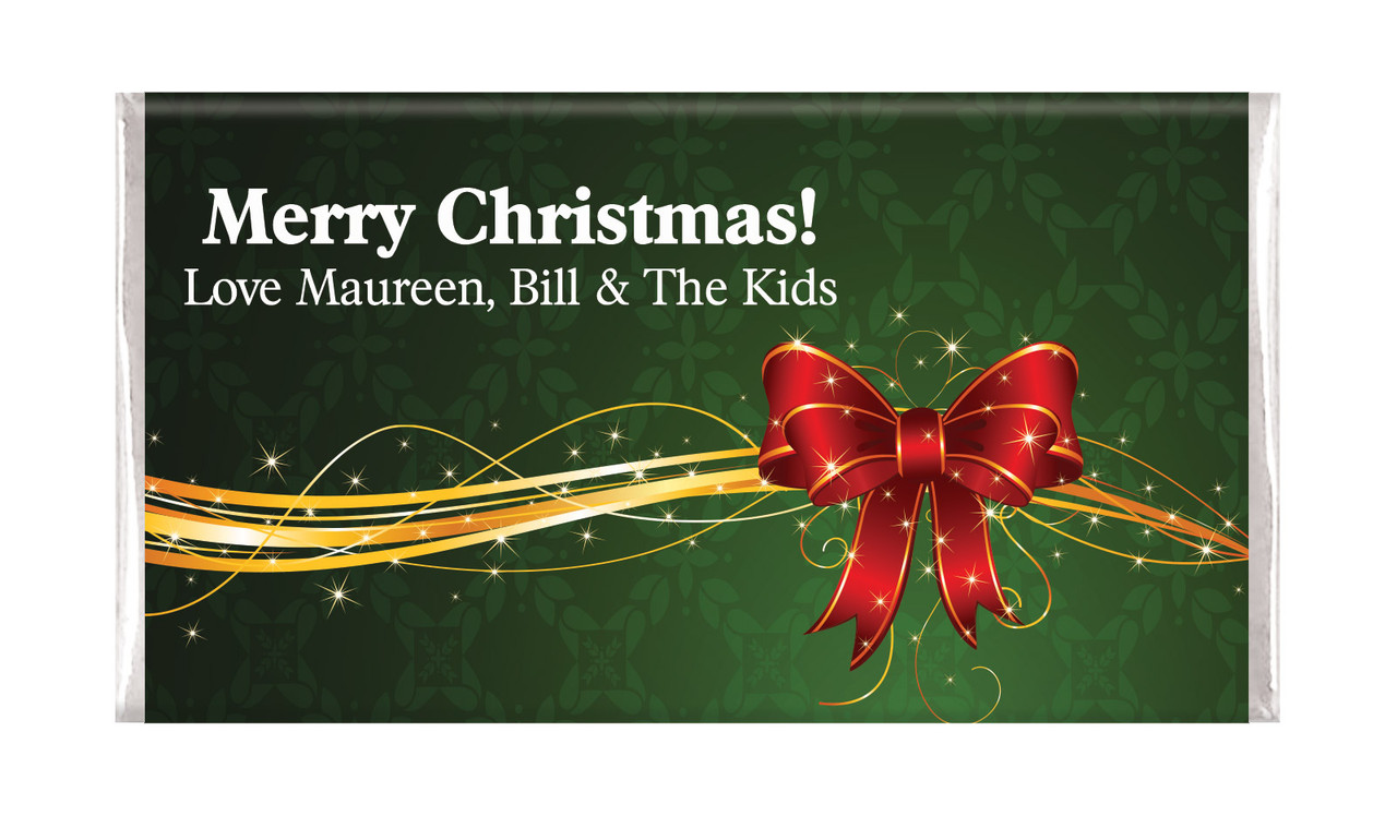 Christmas Bow Green Personalised Chocolate Bar