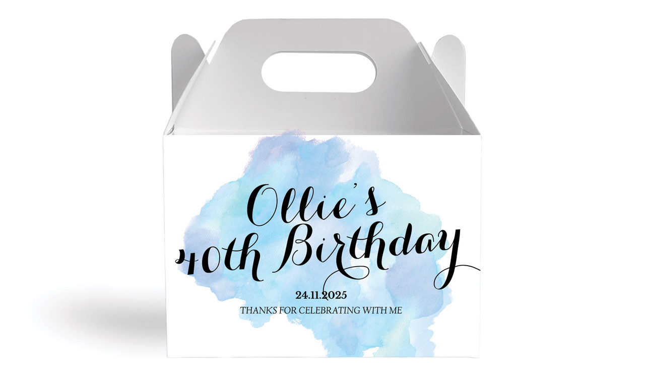 A Splash Of Water Colour Blue Personalised Gable Favour Box