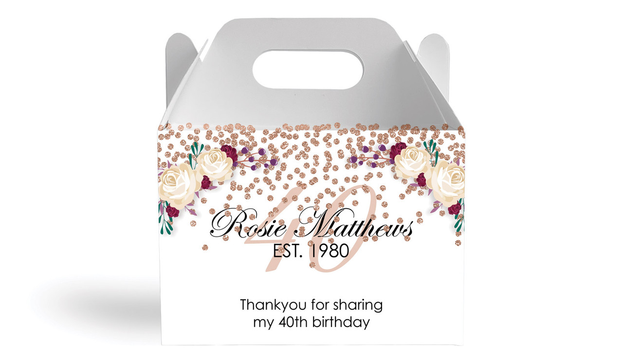 40th Rose Gold Confetti Personalised Gable Favour Box