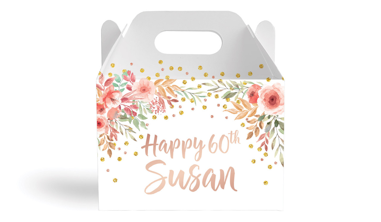 Peach Floral Personalised Gable Favour Box