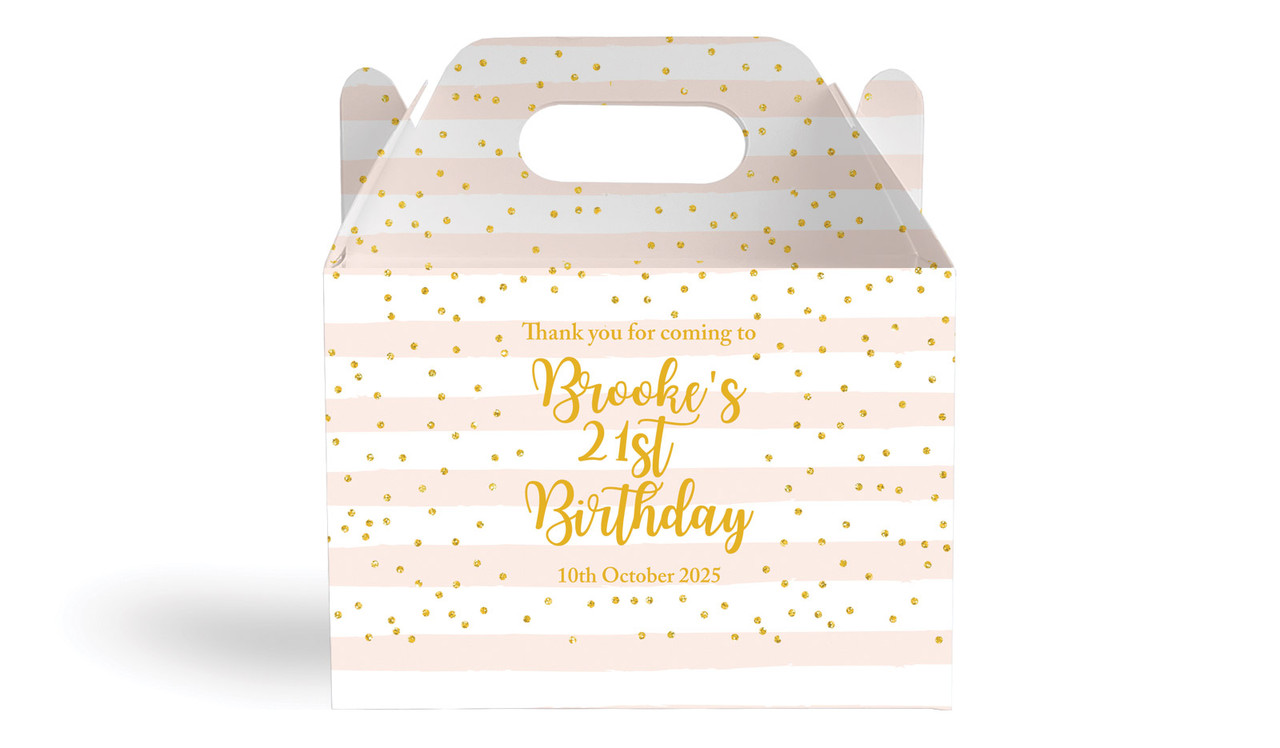 Striped Gold Confetti Personalised Gable Favour Box