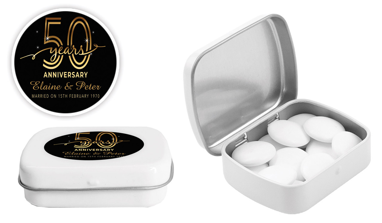 Big Number Gold Anniversary Personalised Mint Tins